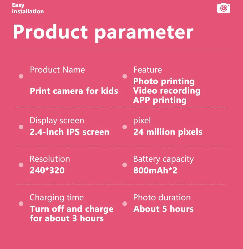 Cámara infantil con impresión instantánea
